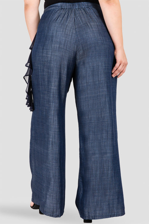 Plus Size Standards & Practices Women's Navy Ruffle Tencel Palazzo Pants