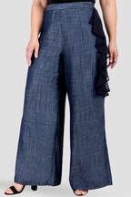 Plus Size Standards & Practices Women's Side Zip and Flounce Indigo Tencel Palazzo Pants Side