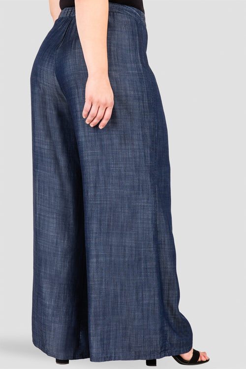 Plus Size Standards & Practices Women's Side Zip and Flounce Indigo Tencel Palazzo Pants Back