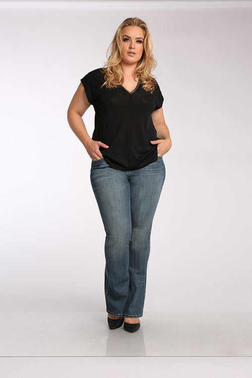 Plus Size Clarice Stretch Woven Blue Bone Midrise Bootcut Jeans