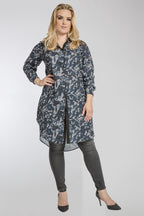 Plus Button-Up Shirt Dress Blue Camo