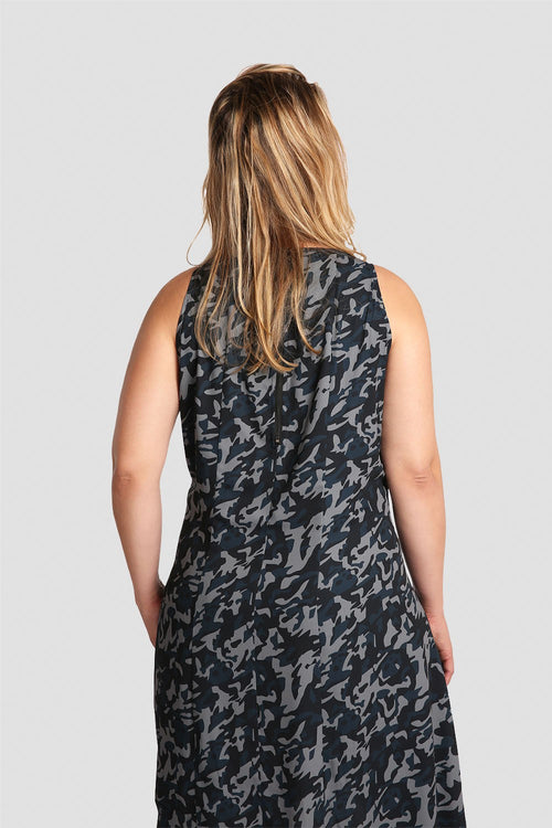 Plus Size Women's Ace Tank Dress (Blue Camo) w/ Zip Up Back