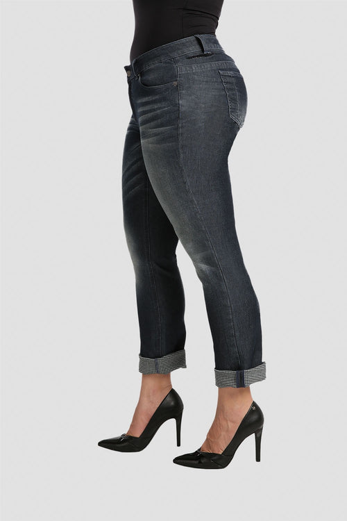 Plus Size Chanel Stretch Woven Double Faced Denim Boyfriend Jeans W Rolled Cuffs