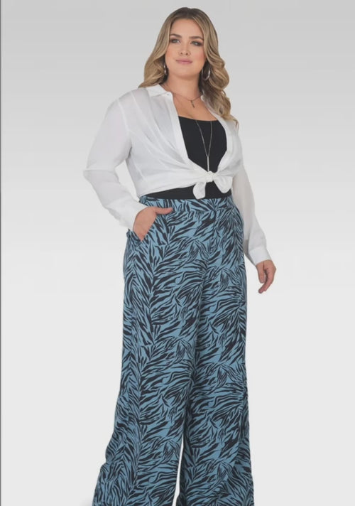 Plus Size Marnie Zebra Print High Waist Wide Leg Pants