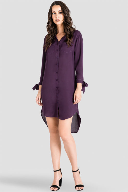 Standards & Practices Women's Tie-Sleeve Collared Purple Shirtdress