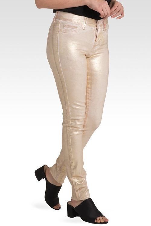 Pastille Tarnished Blush Gold Foiled Twill Skinny Jeans