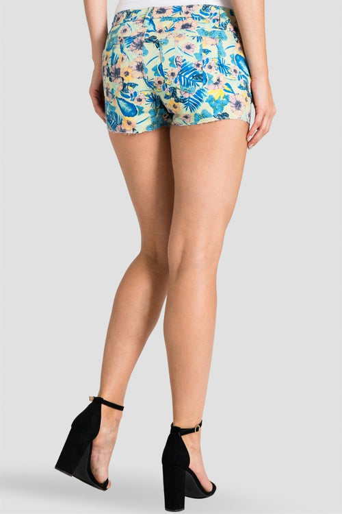 Tropicana Rinse Hawaiian Printed Denim Shorts