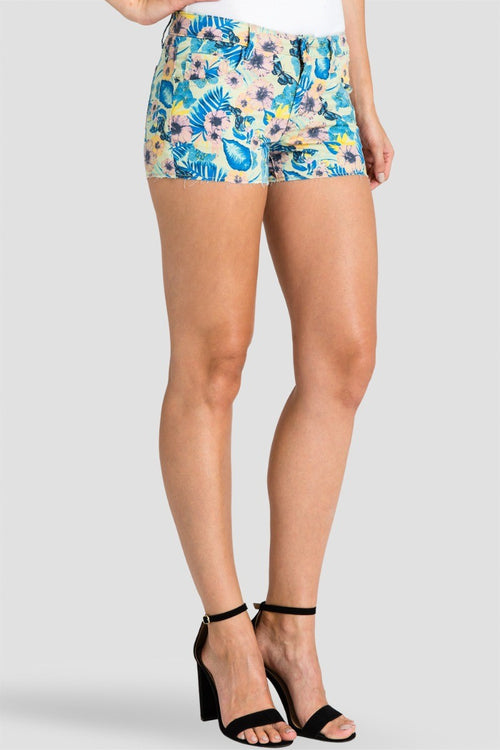 Tropicana Rinse Hawaiian Printed Denim Shorts