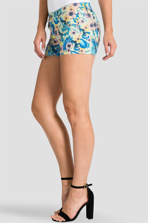 Tropicana Rinse Hawaiian Printed Denim Shorts