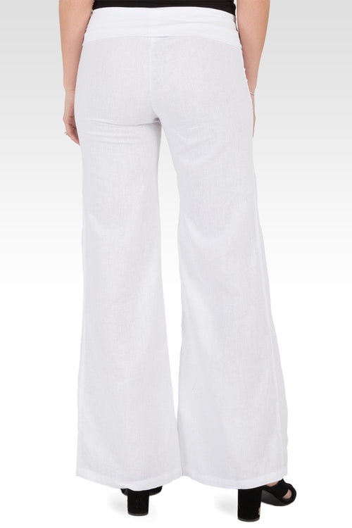 Zen Yoga Pants Linen-Cotton Wide Leg With Fold-over Elastic Waist
