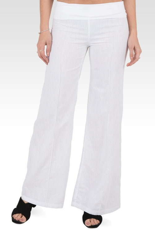 Zen Yoga Pants Linen-Cotton Wide Leg With Fold-over Elastic Waist