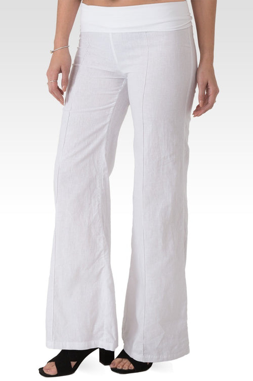 Zen Yoga Pants Linen-Cotton Wide Leg With Fold-over Elastic Waist