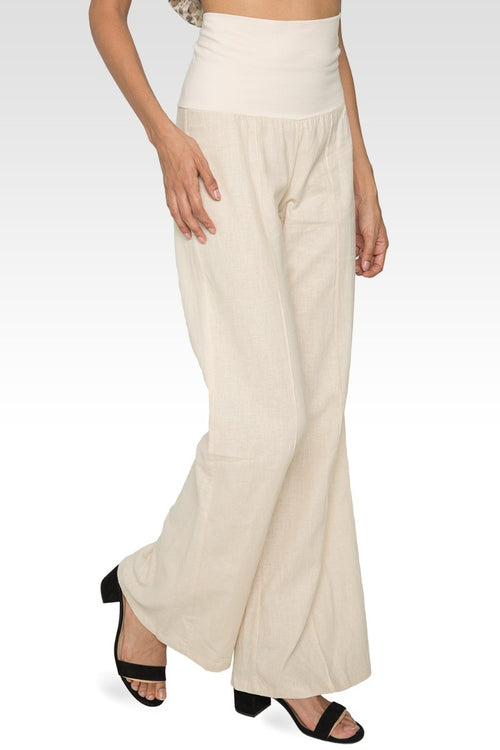 Zen Yoga Pants Linen-Cotton Wide Leg With Fold-over Elastic Waist