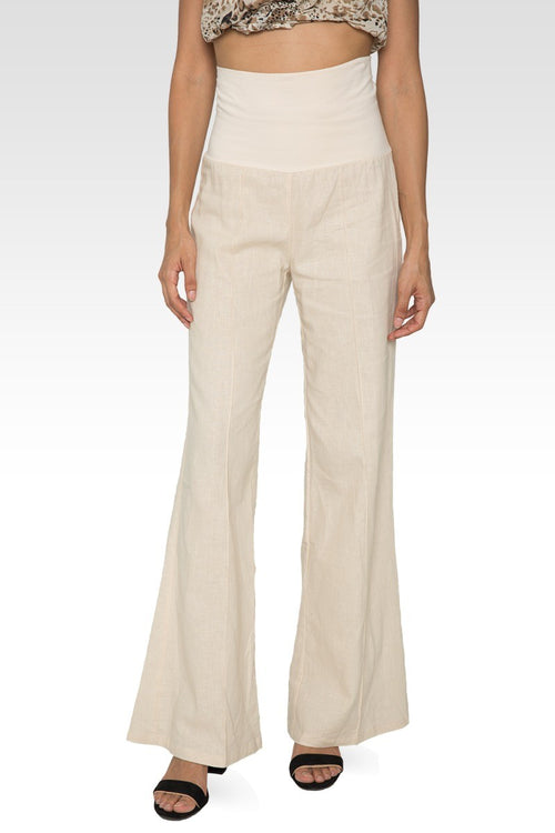 Zen Yoga Pants Linen-Cotton Wide Leg With Fold-over Elastic Waist