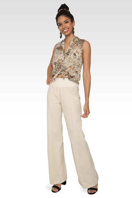 Zen Yoga Pants Linen-Cotton Wide Leg With Fold-over Elastic Waist