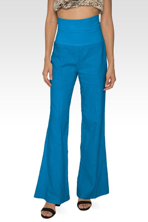 Zen Yoga Pants Linen-Cotton Wide Leg With Fold-over Elastic Waist