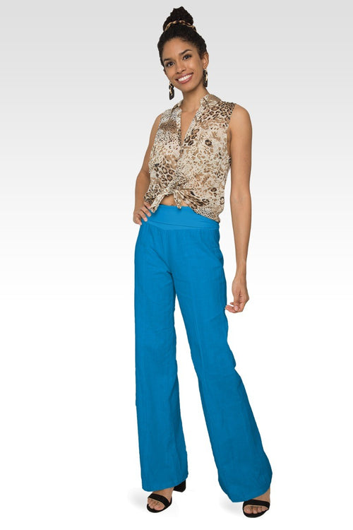 Zen Yoga Pants Linen-Cotton Wide Leg With Fold-over Elastic Waist