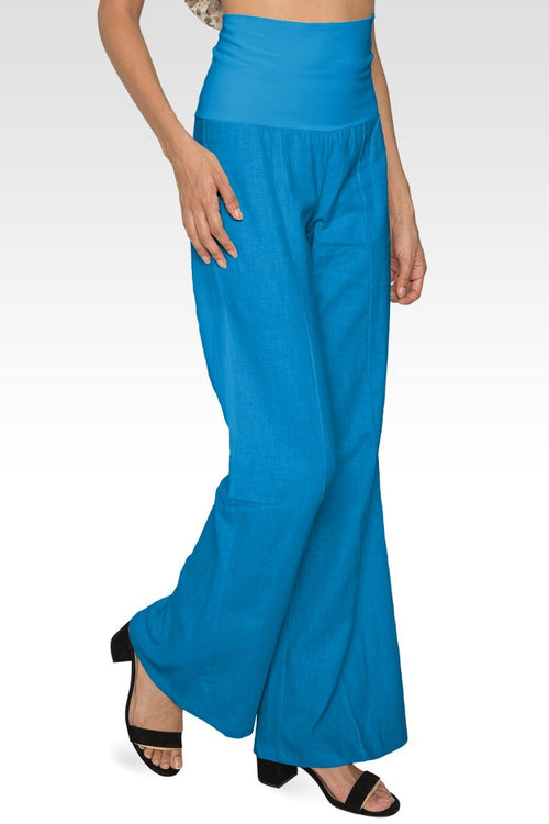 Zen Yoga Pants Linen-Cotton Wide Leg With Fold-over Elastic Waist