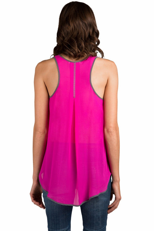 Martel Electric Flamingo Decorative Stitch Back Silk Tanks