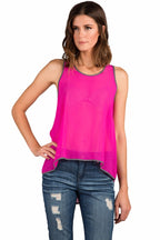 Martel Electric Flamingo Decorative Stitch Back Silk Tanks