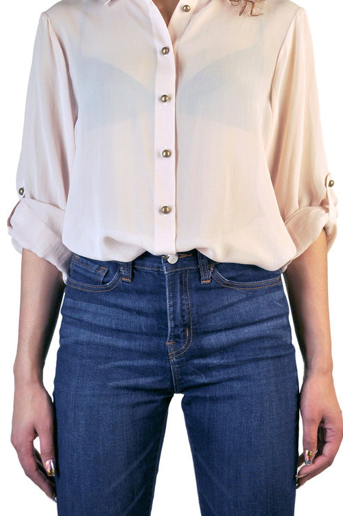 Myrna Rose Dust Button Down Shirt Silk Blouse
