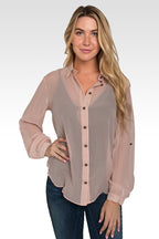 Myrna Rose Dust Button Down Shirt Silk Blouse