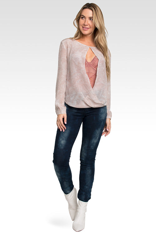 Anais Lace Printed Large Key Hole Silk Blouse