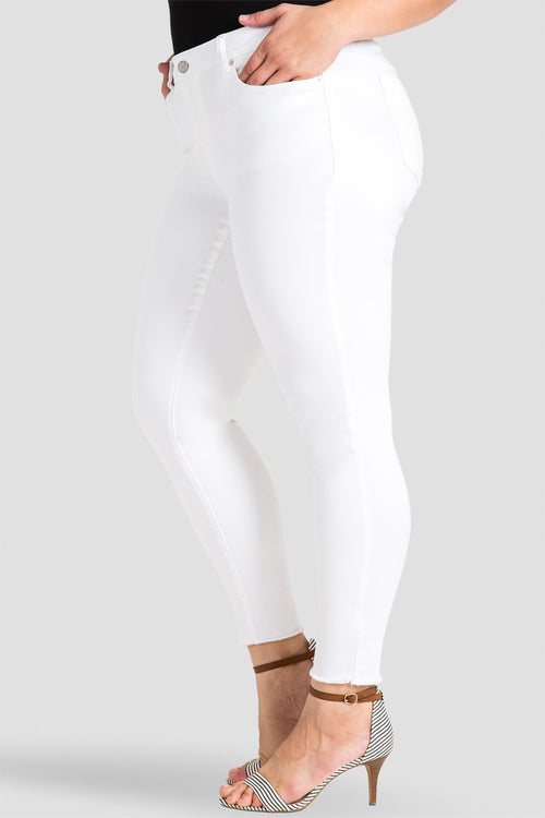 Virginia Plus Size Released Hem White Skinny Jeans