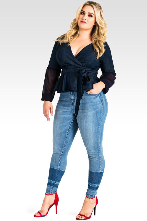 Plus Size Virginia Two-Tone Contrast Stripe Women's Skinny Jeans