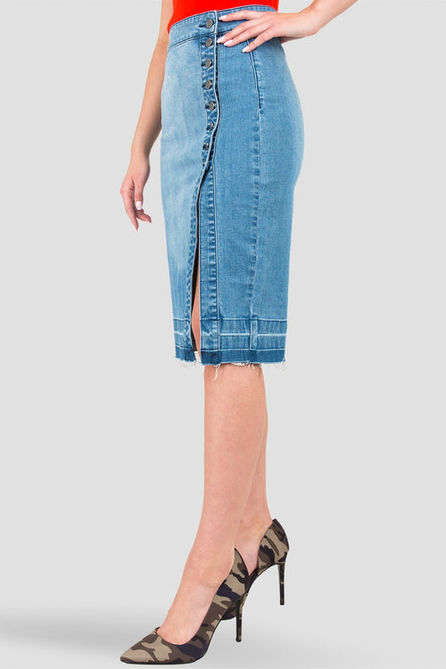 Harley Button-Up Released Hem Denim Knee-Length Skirt