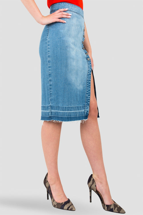 Harley Button-Up Released Hem Denim Knee-Length Skirt