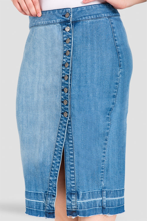 Plus Size Harley Button-Up Released Hem Denim Pencil Skirt