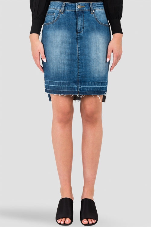 Standards & Practices Women's Dariah High-Low Released Hem Denim Mini Skirt