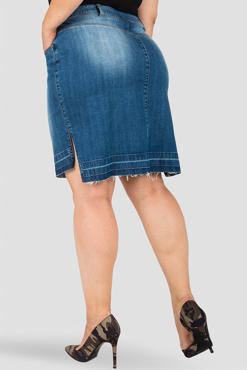 Plus Size Standards & Practices Dariah High-Low Released Hem Denim Mini Skirt
