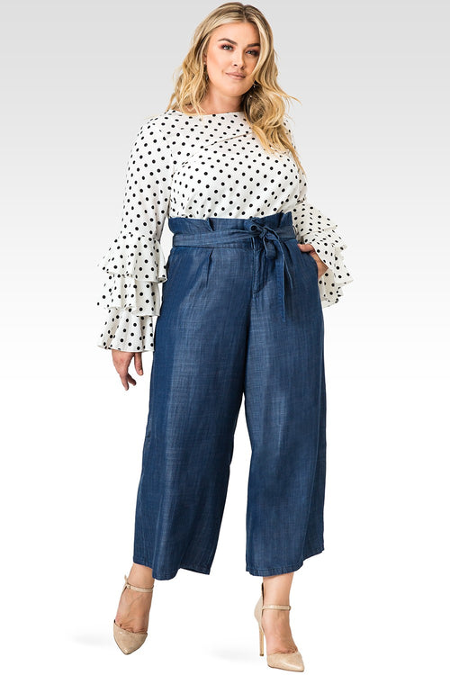 Standards & Practices Plus Size Paper Bag Waist Belted Dark Wash Tencel Gauchos
