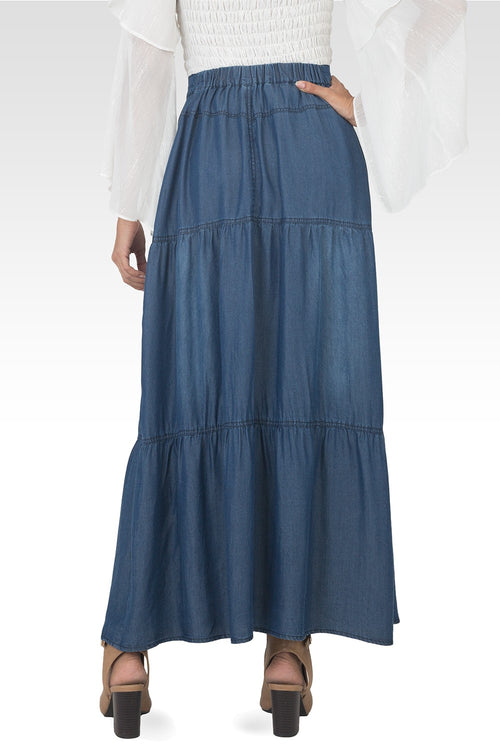 Hannah Denim Tencel Maxi Peasant Skirt-2