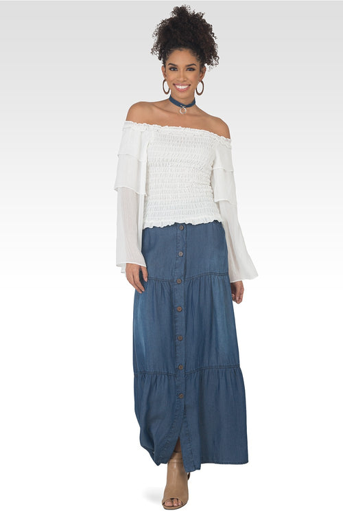 Hannah Denim Tencel Maxi Peasant Skirt-4