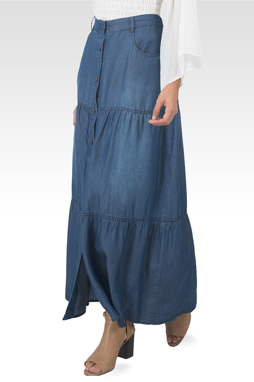 Hannah Denim Tencel Maxi Peasant Skirt-3