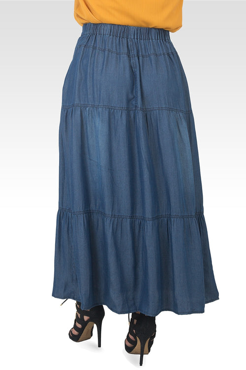 Hannah Plus Size Denim Tencel Maxi Peasant Skirt-2