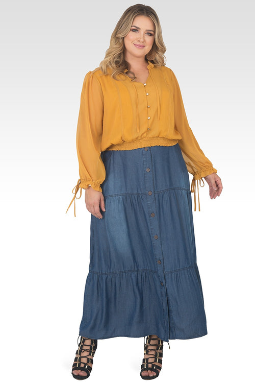 Hannah Plus Size Denim Tencel Maxi Peasant Skirt-4
