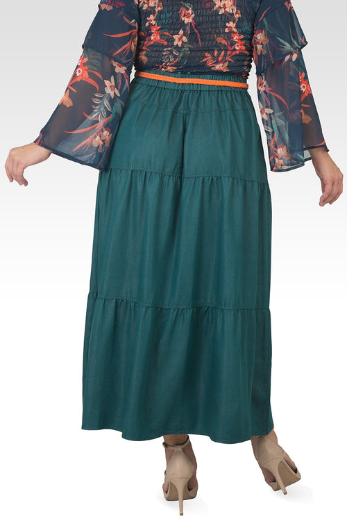 Hannah Plus Size Olive Green Maxi Peasant Skirt-2