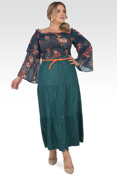 Hannah Plus Size Olive Green Maxi Peasant Skirt-4