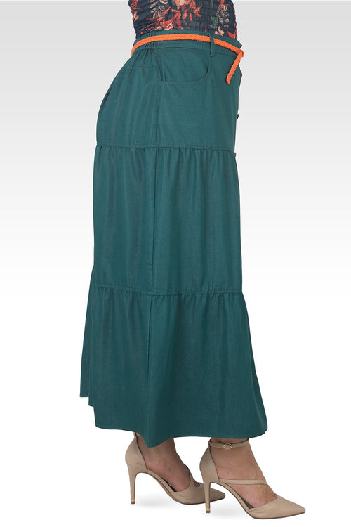 Hannah Plus Size Olive Green Maxi Peasant Skirt-3