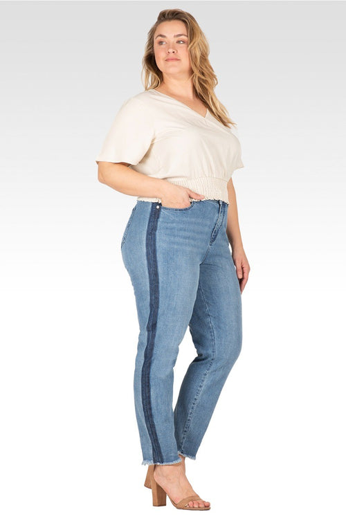 Savannah Plus Size Denim Skinny Jeans With Shadow Leg Stripe