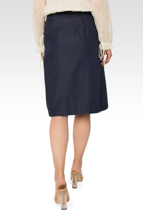 Brie Dark Indigo High Waist Tie Wrap Tencel Skirt