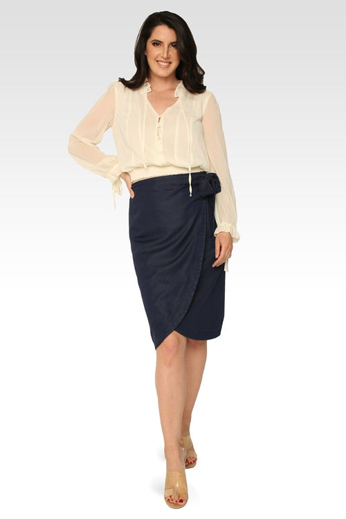 Brie Dark Indigo High Waist Tie Wrap Tencel Skirt