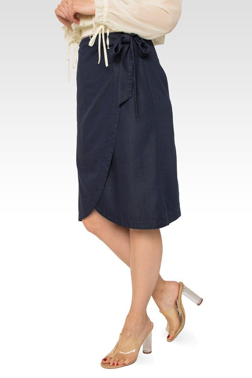 Brie Dark Indigo High Waist Tie Wrap Tencel Skirt
