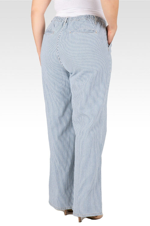 Mona Plus Size High Rise Wide Leg Stripped Light Blue Denim Pants