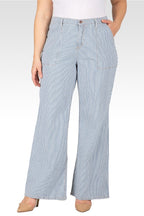 Mona Plus Size High Rise Wide Leg Stripped Light Blue Denim Pants