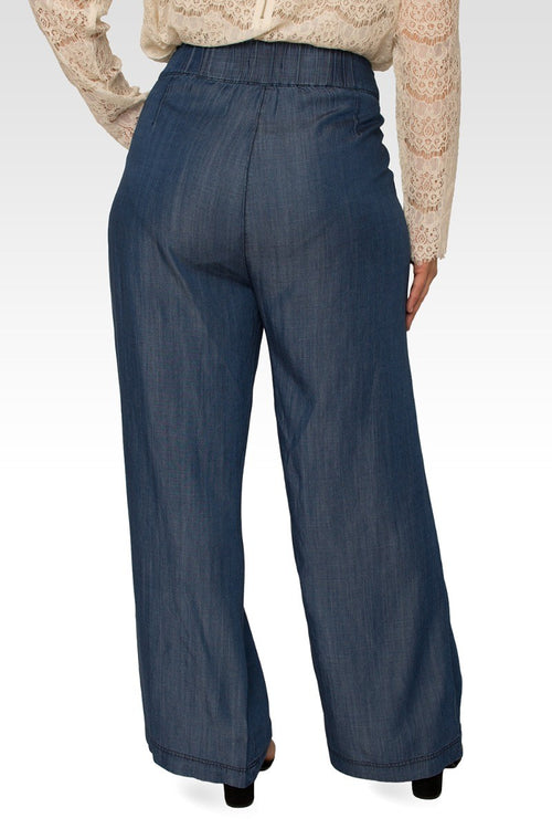 Ivy Plus Size High Rise Dark Indigo Wide Leg Tencel Pants